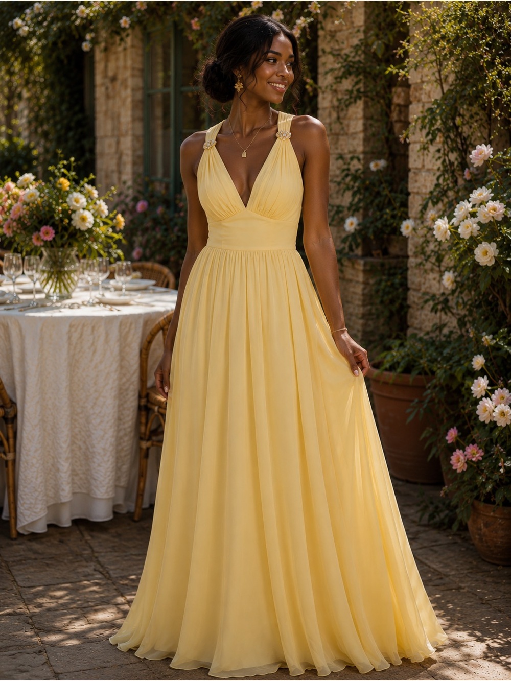 Sachin + Babi | Kenzia Lemon Drop Chiffon Gown